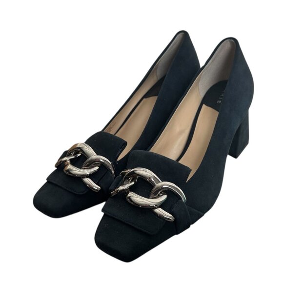 Alex Marie NWOT Blue Suede Chain-Hardware Loafer Pumps Women's Size 7M - Picture 3 of 11